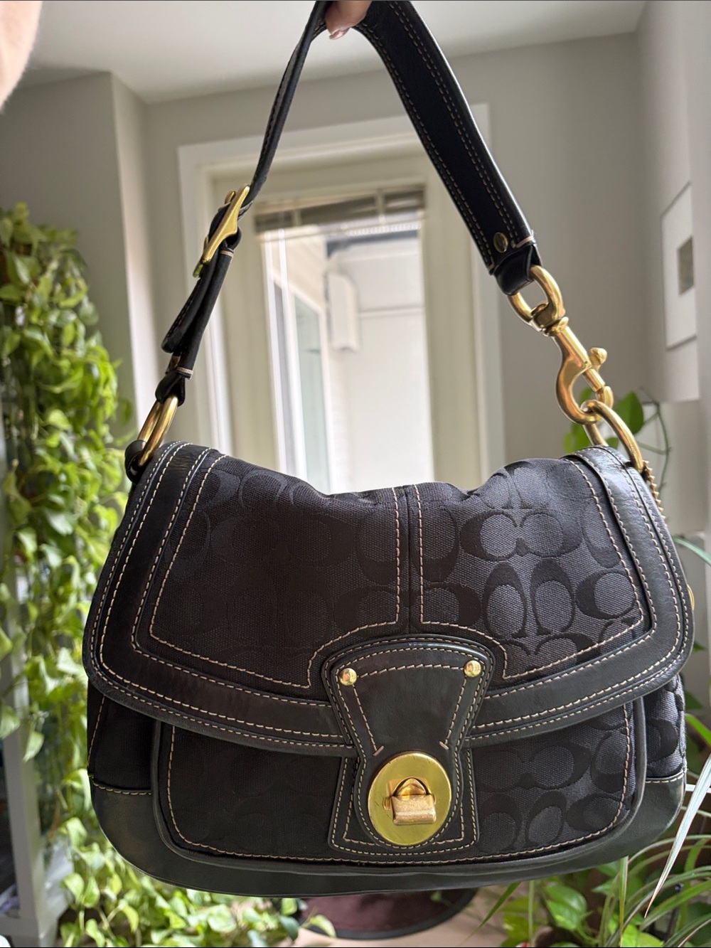 Coach Ali Legacy Black Signature Canvas Shoulder Bag